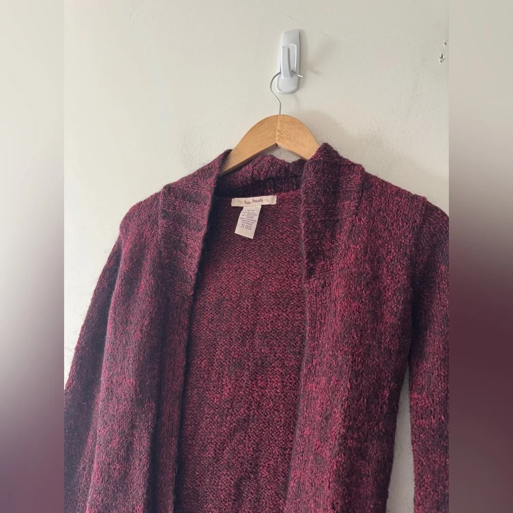 Free People Y2K‎ Tag Burgundy Open Cardigan Sweater Mohair Wool Blend
